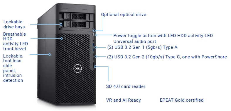 mặt trước máy trạm dell precision 5860 front detail