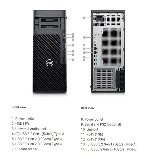 máy trạm workstation dell precision 5860 tower workstation ports and slots