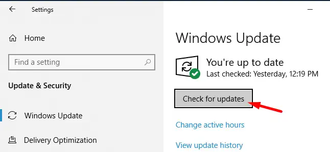 nhấn nút check for updates
